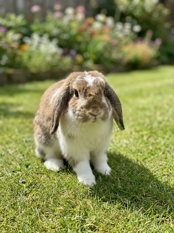 The photo the video was made from: the rabbit sitting on the lawn